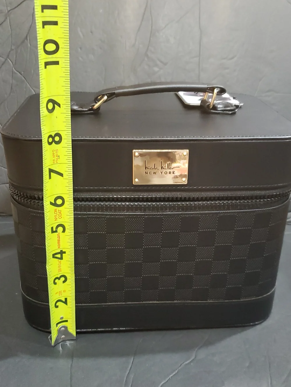 Nicole Miller black damier style large cosmetics beauty hard train case new